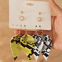 Tibetan Style Stud Earring, with PU Leather, 4 pieces & fashion jewelry & for woman, nickel, lead & cadmium free, Sold By Set