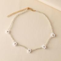 Zinc Alloy Jewelry Necklace with Seedbead & Plastic Pearl with 7CM extender chain fashion jewelry & for woman nickel lead & cadmium free Length Approx 39.5 cm Sold By PC