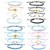 Tibetan Style Bracelet Set, with Wax Cord, Sunflower, plated, Unisex & braided & different styles for choice & enamel, Length:Approx 5.5-12.6 Inch, Sold By Set