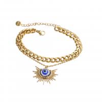 Titanium Steel Jewelry Set Evil Eye gold color plated & for woman & enamel & with rhinestone Length Approx 10 Inch Sold By PC
