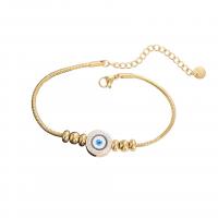 Titanium Steel Bracelet with 2inch extender chain Evil Eye gold color plated snake chain & for woman & enamel & with rhinestone Length Approx 6.3 Inch Sold By PC