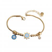Evil Eye Jewelry Bracelet Titanium Steel with 2inch extender chain gold color plated snake chain & for woman & enamel & with rhinestone Length Approx 6.3 Inch Sold By PC