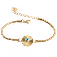 Titanium Steel Bracelet, with 2inch extender chain, Evil Eye, gold color plated, snake chain & for woman & enamel, Length:Approx 6.3 Inch, Sold By PC