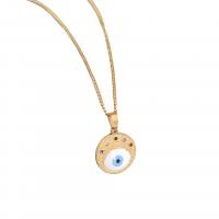 Titanium Steel Necklace with 2inch extender chain Evil Eye gold color plated oval chain & for woman & enamel & with rhinestone Length Approx 16.5 Inch Sold By PC