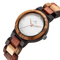 Wood Watch Bracelet, with Glass, Round, japanese movement & for woman & with rhinestone, more colors for choice, 36x10mm, 205x20mm, Sold By PC
