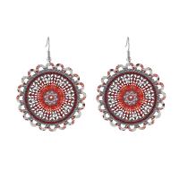 Tibetan Style Drop Earring, Flower, printing, folk style & for woman & hollow, 47x63mm, Sold By Pair