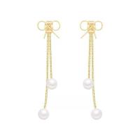 Tibetan Style Stud Earring, with Plastic Pearl, fashion jewelry & for woman, golden, nickel, lead & cadmium free, 50mm, Sold By Pair