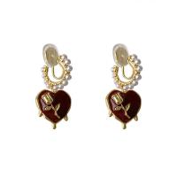 Messing Ohrring Clip, mit Kunststoff Perlen, goldfarben plattiert, Modeschmuck & für Frau & Emaille, frei von Nickel, Blei & Kadmium, 32x16mm, verkauft von Paar