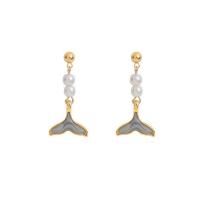 Brass Earring Clip, with Freshwater Pearl, gold color plated, fashion jewelry & for woman & enamel, nickel, lead & cadmium free, 29x13mm, Sold By Pair