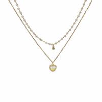 Zinc Alloy Jewelry Necklace with Plastic Pearl gold color plated Double Layer & fashion jewelry & for woman nickel lead & cadmium free Length Approx 45 cm Sold By PC