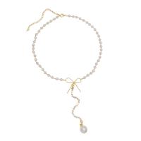 Zinc Alloy Jewelry Necklace with Plastic Pearl gold color plated fashion jewelry & for woman & with rhinestone nickel lead & cadmium free Length Approx 40 cm Sold By PC