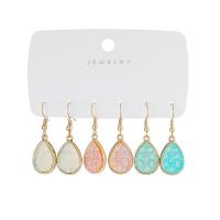 Zinc Alloy Drop Earrings with Resin Teardrop gold color plated three pieces & fashion jewelry & for woman mixed colors nickel lead & cadmium free Sold By Set