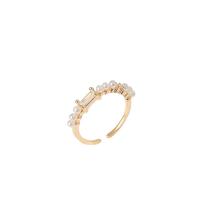 Kubisk Circonia Micro bane messing Ring, med Plastic Pearl, ægte forgyldt, Justerbar & mode smykker & Micro Pave cubic zirconia & for kvinde, to forskellige farvede, 1.8cm, Solgt af PC