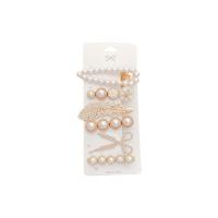 Hair Snap Clips Zinc Alloy with Plastic Pearl gold color plated fashion jewelry & for woman & with rhinestone two different colored Sold By Set