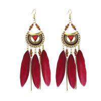 Zinc Alloy Drop Earrings with turquoise & Feather plated fashion jewelry & for woman Sold By Pair