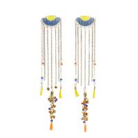 Tibetan Style Drop Earrings, plated, fashion jewelry & for woman & enamel, multi-colored, 140x25mm, Sold By Pair