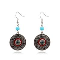 Tibetan Style Drop Earrings, with turquoise, silver color plated, fashion jewelry & for woman & enamel & with rhinestone, 55x24mm, Sold By Pair
