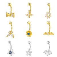 Brass Belly Ring  , different styles for choice & micro pave cubic zirconia & for woman, more colors for choice, nickel, lead & cadmium free, 17mm, Sold By PC
