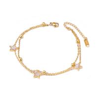 Fashion Jewelry Anklet, Titanium Steel, with White Shell, with 1.97inch extender chain, Star, Double Layer & for woman, 10mm, Length:Approx 8.27 Inch, Sold By PC