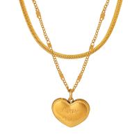 Titanium Steel Necklace with 1.97inch extender chain Heart plated Double Layer & fashion jewelry & for woman golden Length Approx 14.96 Inch Approx 15.75 Inch Sold By PC