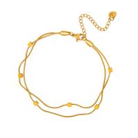 Fashion Jewelry Anklet, Titanium Steel, with 1.97inch extender chain, 18K gold plated, Double Layer & for woman, golden, Length:Approx 7.87 Inch, Sold By PC