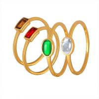 Пальцевидное Кольцо Титановой Стали, титан, с Стеклянный камень & кубический цирконий, Другое покрытие, разный размер для выбора & разные стили для выбора & Женский, Золотой, продается PC