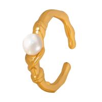 Titanium Steel Finger Ring with Freshwater Pearl plated fashion jewelry & for woman US Ring Sold By PC