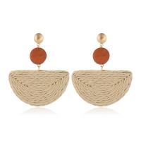 Earring Jewelry, Straw, with Wood & Tibetan Style, fashion jewelry & for woman, more colors for choice, 64x53mm, Sold By Pair
