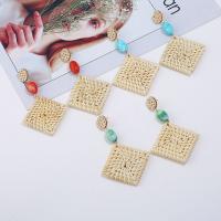 Earring Jewelry, Rattan, with Resin, Rhombus, fashion jewelry & for woman, more colors for choice, 100x58mm, Sold By Pair
