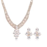 Tibetan Style Jewelry Sets, earring & necklace, plated, for woman & with rhinestone, more colors for choice, nickel, lead & cadmium free, 1.9x3.7cm,1.4x2.2cm, Length:Approx 40-46 cm, Sold By Set