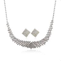 Tibetan Style Jewelry Sets, Stud Earring & necklace, with 14cm extender chain, silver color plated, for woman & with rhinestone, nickel, lead & cadmium free, 1.8cm,2cm, Length:42 cm, Sold By Set