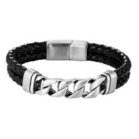 PU Leather Cord Bracelets with 316L Stainless Steel Vacuum Ion Plating fashion jewelry & for man Length 21.5 cm Sold By PC