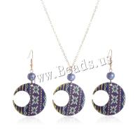 Acrylic Jewelry Set, earring & necklace, with Plastic Pearl, with 5CM extender chain, Moon, printing, fashion jewelry & for woman, mixed colors, 35x65mm, Length:Approx 62.5 cm, Sold By Set