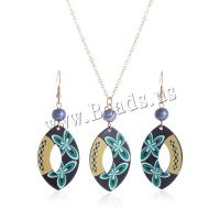 Acrylic Jewelry Set earring & necklace with 5.5CM extender chain printing fashion jewelry & for woman mixed colors Length 62 cm Sold By Set
