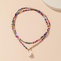 Zinc Alloy Jewelry Necklace with Seedbead & Shell Double Layer & fashion jewelry & for woman nickel lead & cadmium free Length Approx 80.5 cm Sold By PC