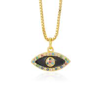 Collier Evil Eye bijoux, laiton, avec 5CM chaînes de rallonge, Plaqué d'or, pavé de micro zircon & pour femme & émail, plus de couleurs à choisir, Longueur:Environ 43 cm, Vendu par PC