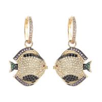 Brass Jewelry Set earring & necklace Fish real gold plated & micro pave cubic zirconia & for woman Sold By Set