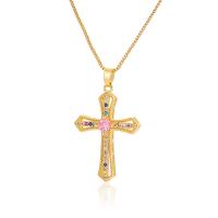Cubic Zircon Micro Pave Brass Necklace with 5CM extender chain Cross real gold plated & micro pave cubic zirconia & for woman Length Approx 45 cm Sold By PC