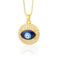Collier Evil Eye bijoux, laiton, avec 5CM chaînes de rallonge, fade et jamais plaqué de haute qualité, pavé de micro zircon & pour femme, plus de couleurs à choisir, 17x25mm, Longueur:Environ 43 cm, Vendu par PC