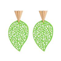 Tibetan Style Drop Earring, Leaf, painted, fashion jewelry & for woman & hollow, 40x80mm, Sold By Pair