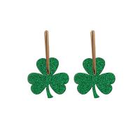 Zinc Alloy Drop Earring with Acrylic Three Leaf Clover gold color plated fashion jewelry & for woman Sold By Pair