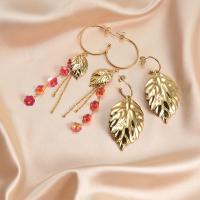 304 Stainless Steel Drop Earring Leaf 14K gold plated fashion jewelry & for woman Sold By Pair