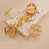 304 roestvrij staal Manchet Finger Ring, met Plastic Pearl, gold plated, mode sieraden & verstelbaar & verschillende stijlen voor de keuze & voor vrouw, Maat:8, Verkocht door PC