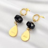 Titanium Steel Drop Earring with Glass Teardrop gold color plated fashion jewelry & for woman Sold By Pair
