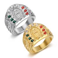 Partículas de acero anillo, Virgen María, diverso tamaño para la opción & para hombre & con diamantes de imitación, más colores para la opción, 17.5mm, tamaño:7-13, Vendido por UD