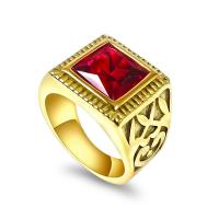 304 rozsdamentes acél Finger Ring, -val Üveg, arany színű aranyozott, Vintage & különböző méretű a választás & az ember, 15.6x16.7mm, Méret:8-13, Által értékesített PC
