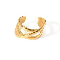 Aço inoxidável 304 Cuff Ring Finger, Padrão Geométrico, 18K banhado a ouro, ajustável & para mulher & vazio, 10mm, vendido por PC