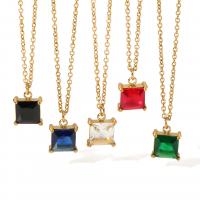 304 Stainless Steel Necklace Square 18K gold plated for woman & with cubic zirconia Length Approx 15.7 Inch Sold By PC