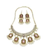 Zinc Alloy Jewelry Set earring & necklace plated 2 pieces & Bohemian style & for woman & with rhinestone Length Approx 17.5 Inch Sold By Set
