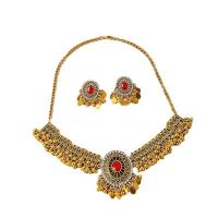 Cink ötvözet Jewelry Set, fülbevaló & nyaklánc, -val Műanyag Pearl, arany színű aranyozott, Vintage & különböző stílusokat a választás & a nő & strasszos, Hossz Kb 16.1 inch, Által értékesített Set